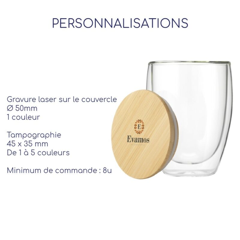 Verre à double paroi personnalisable sur le bouchon en bambou