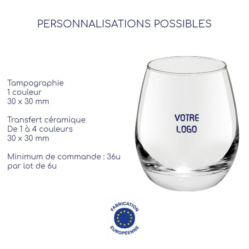 Verre personnalisé design, imprimable avec votre logo en couleurs